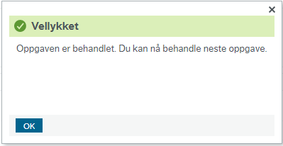 Skjermbilde av dialogrute for vellykket handling