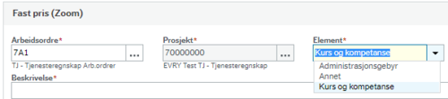 Skjermbilde av elementer for fast pris