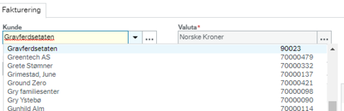 Skjermbilde av en kundeliste