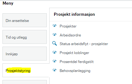 Skjermbilde av menyen