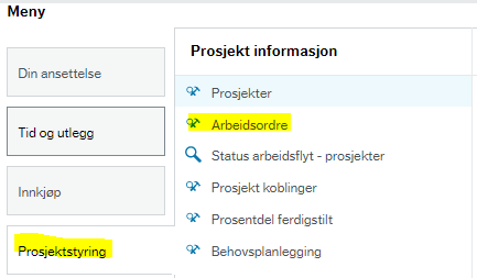 Skjermbilde av menyen