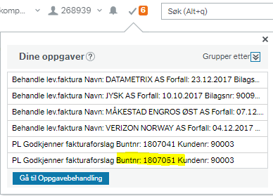 Skjermbilde av oppgaver til behandling